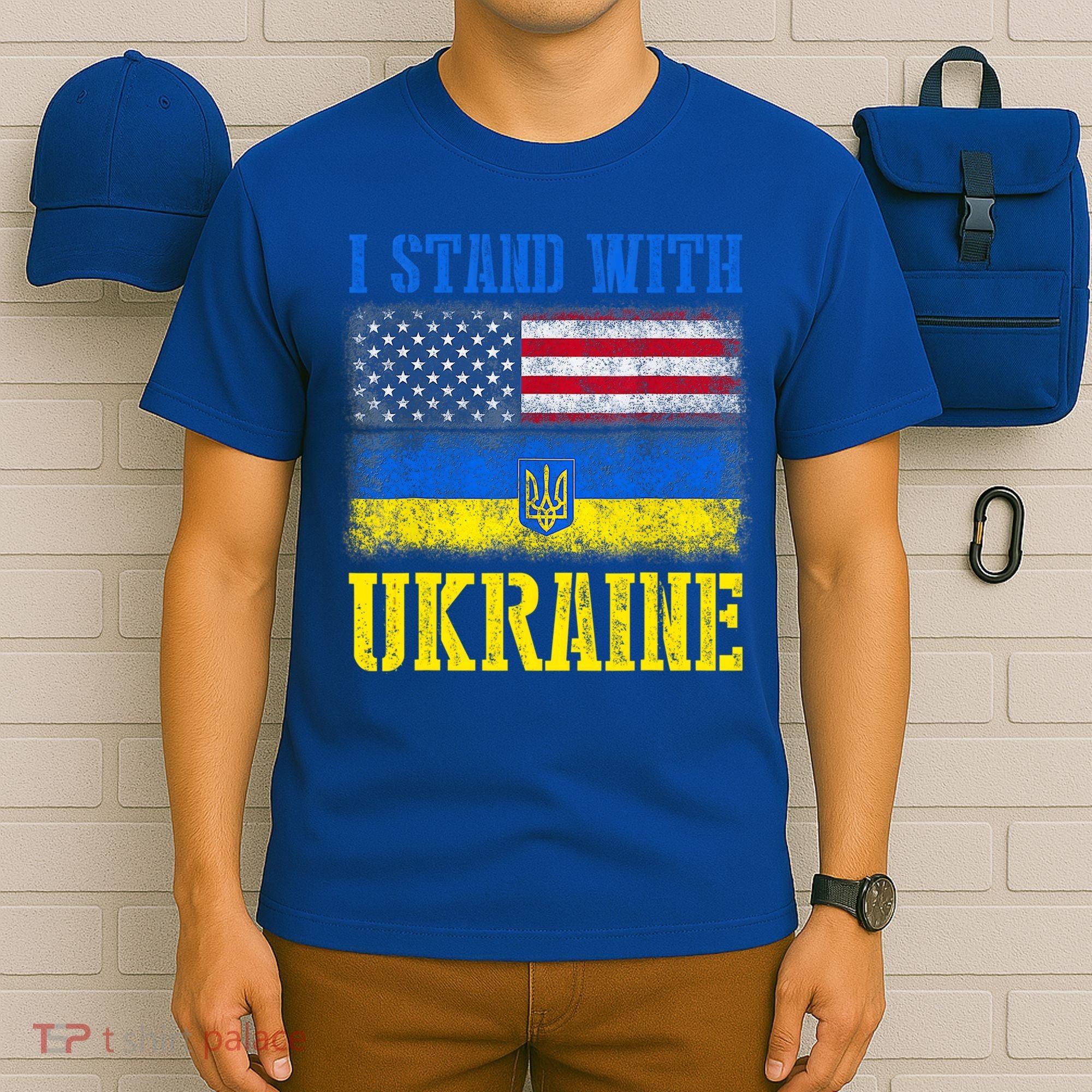 Support I Stand With Ukraine American Ukrainian Flag Funny Gift T-Shirt
