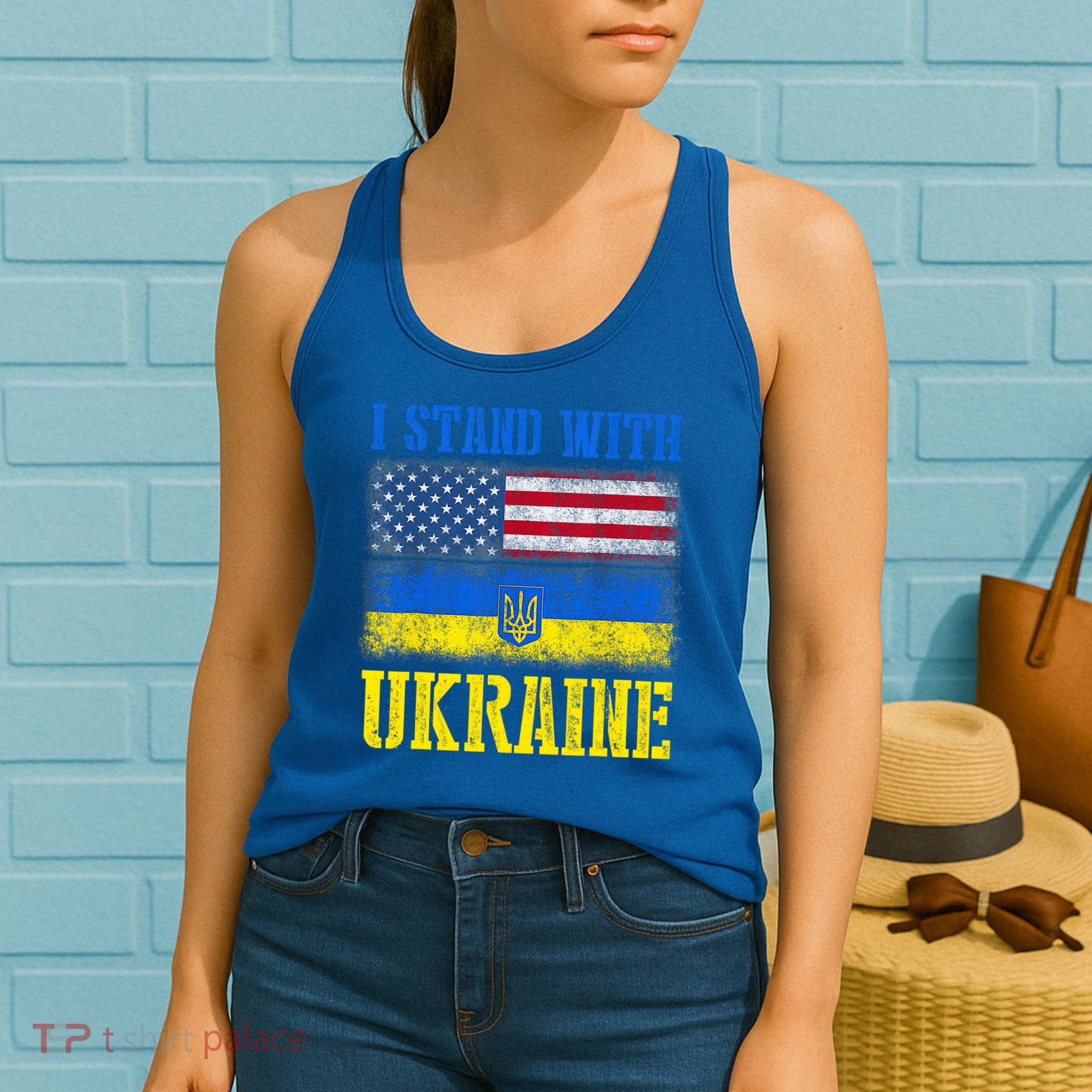 Support I Stand With Ukraine American Ukrainian Flag Funny Gift Women's Tank Top
