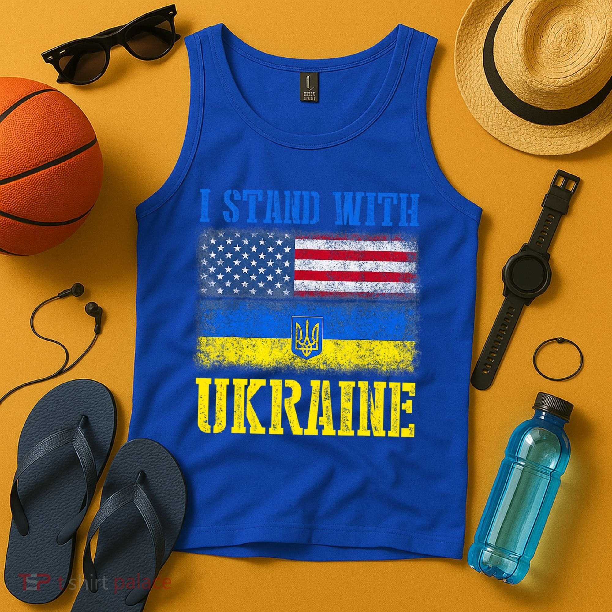 Support I Stand With Ukraine American Ukrainian Flag Funny Gift Tank Top