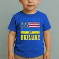 Support I Stand With Ukraine American Ukrainian Flag Funny Gift Toddler T-Shirt thumb 2