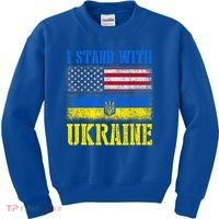 Support I Stand With Ukraine American Ukrainian Flag Funny Gift Kids Sweatshirt thumb 0
