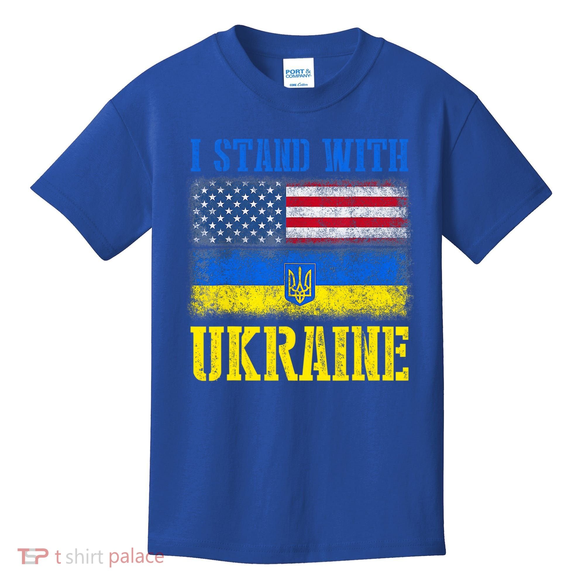 Support I Stand With Ukraine American Ukrainian Flag Funny Gift Kids T-Shirt