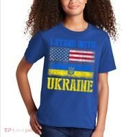 Support I Stand With Ukraine American Ukrainian Flag Funny Gift Kids T-Shirt thumb 2