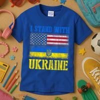 Support I Stand With Ukraine American Ukrainian Flag Funny Gift Kids T-Shirt thumb 3