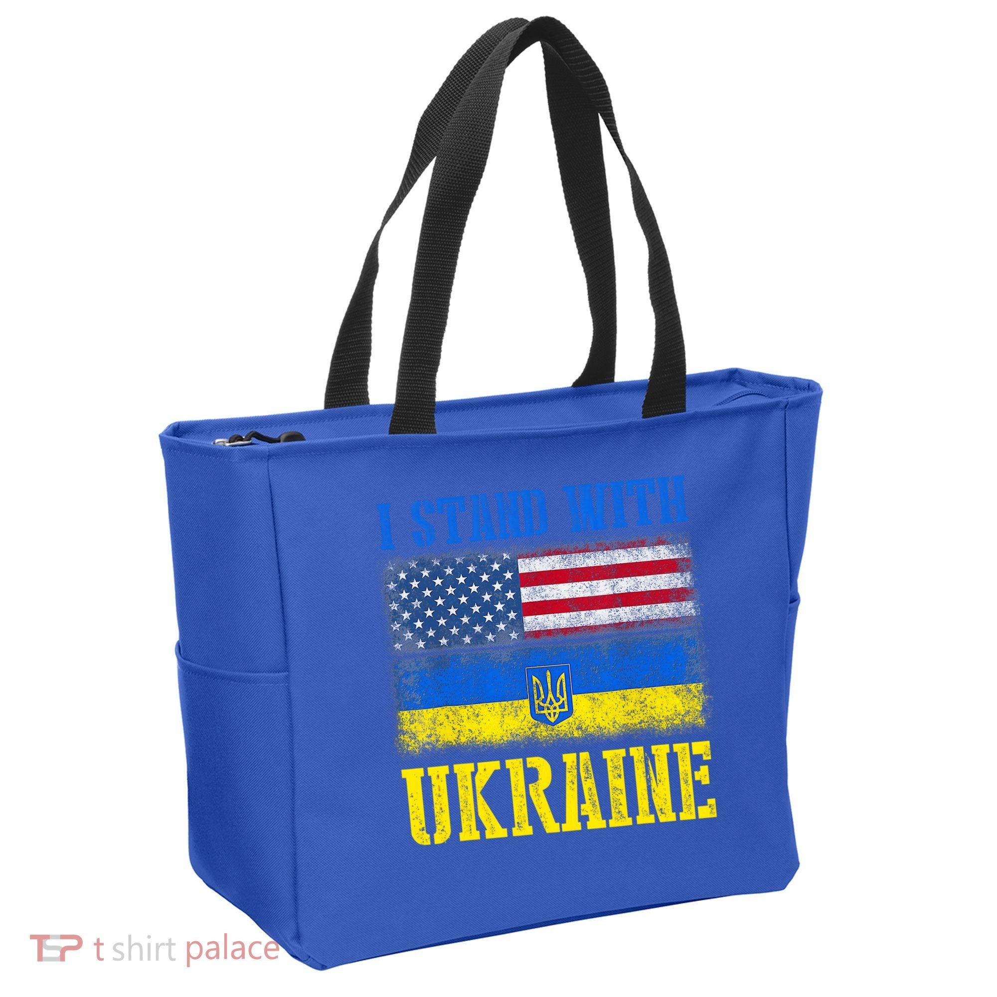 Support I Stand With Ukraine American Ukrainian Flag Funny Gift Tote Bag