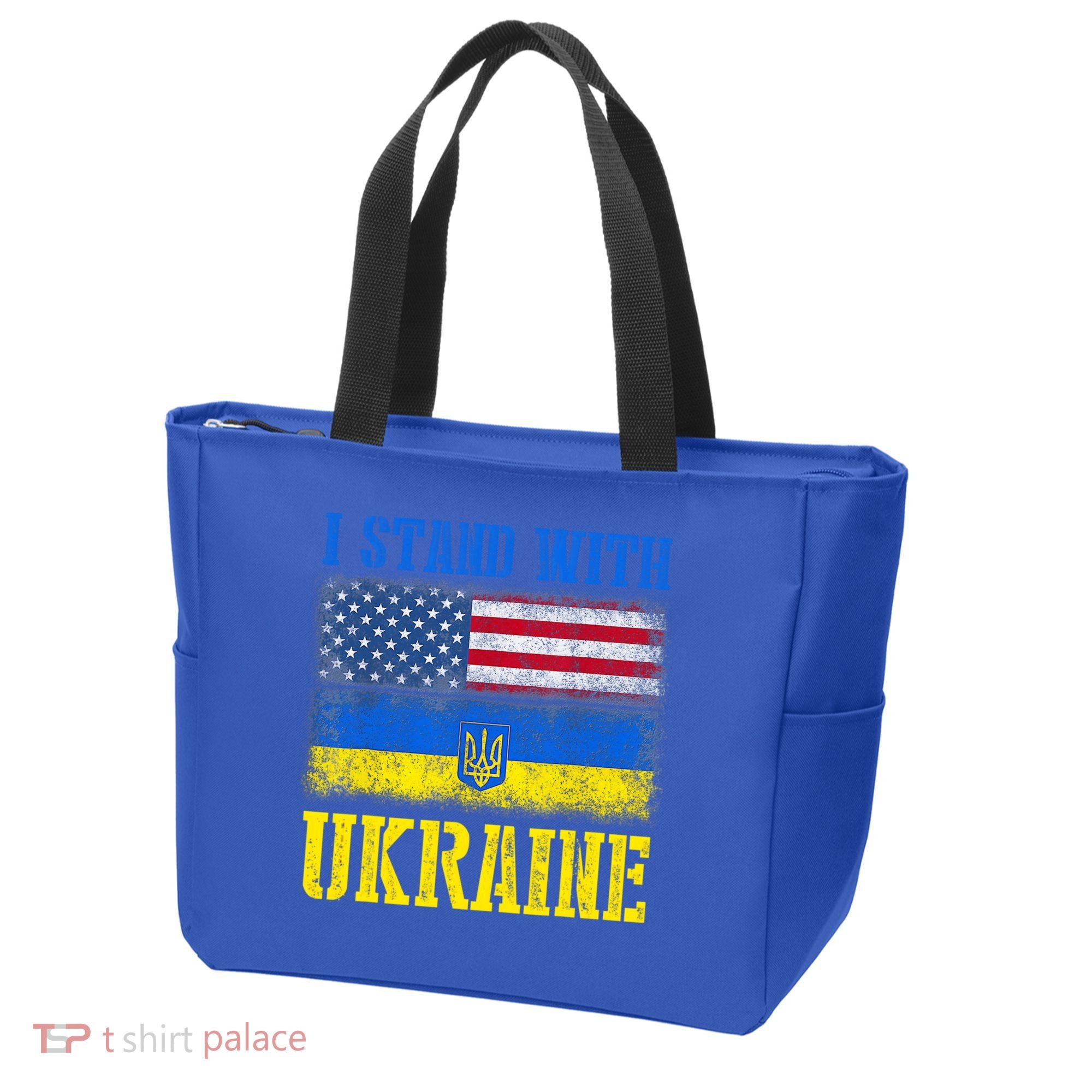 Support I Stand With Ukraine American Ukrainian Flag Funny Gift Tote Bag