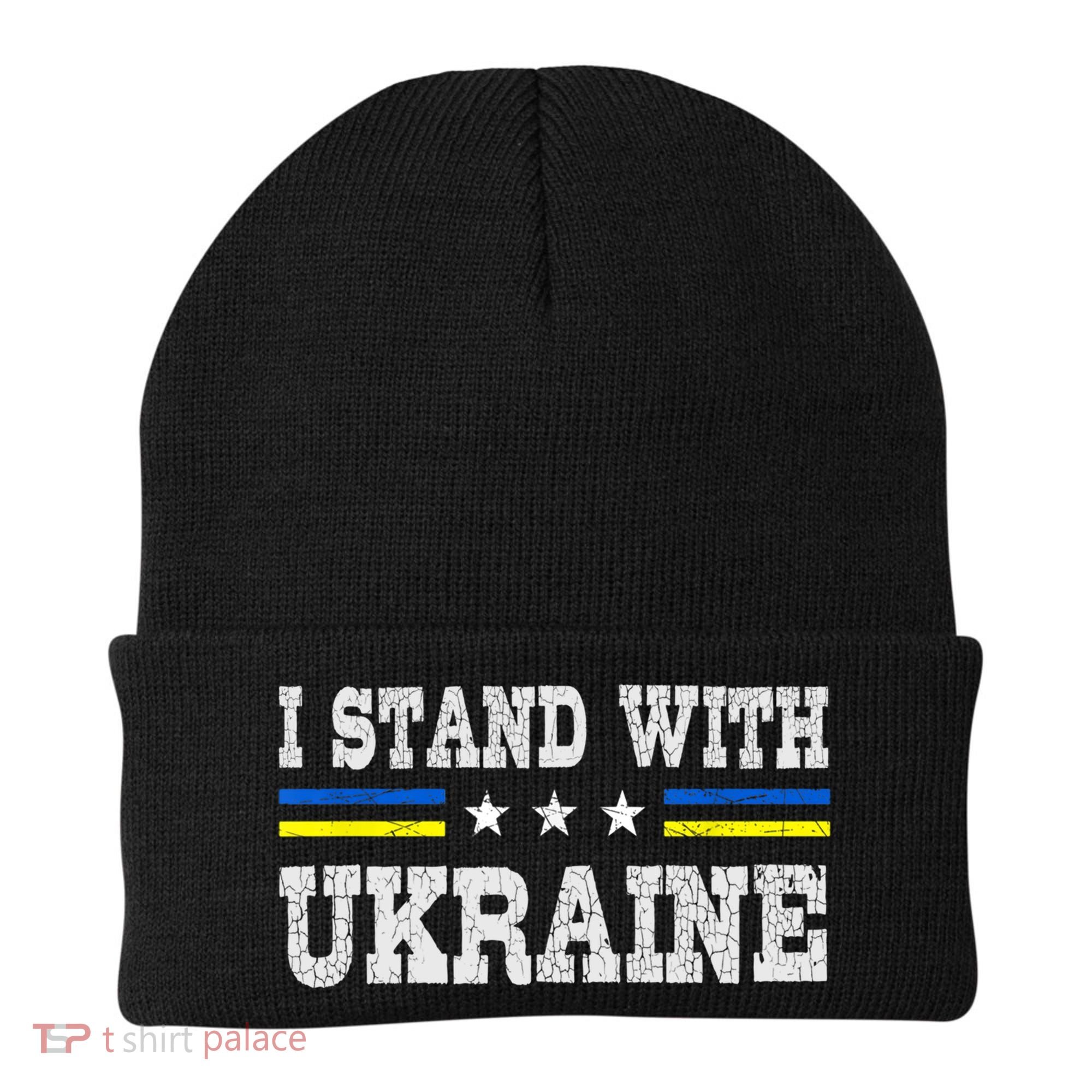 Support I Stand With Ukraine American Ukrainian Flag Gift Beanie