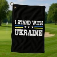 Support I Stand With Ukraine American Ukrainian Flag Gift Golf Towel thumb 1