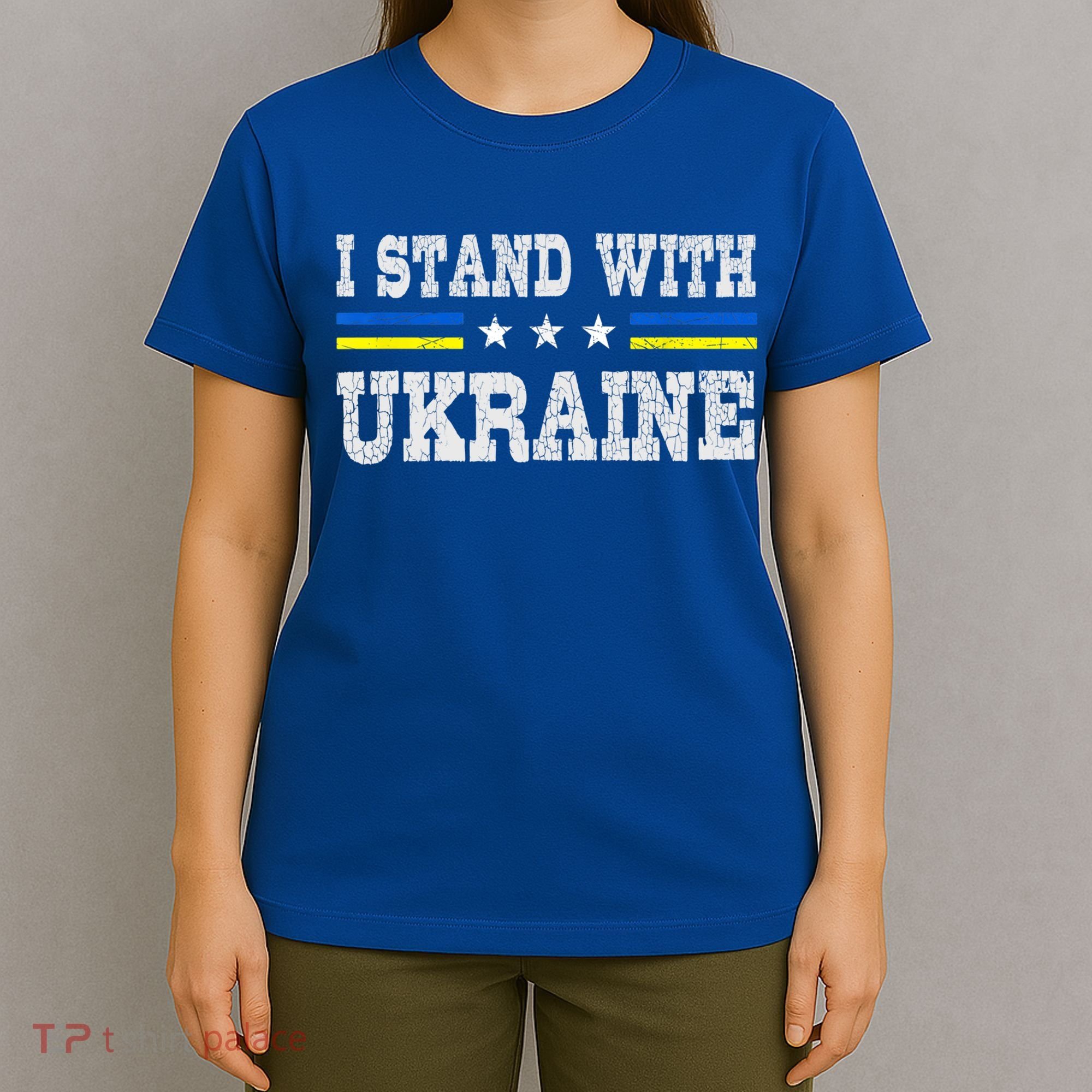 Support I Stand With Ukraine American Ukrainian Flag Gift T-Shirt