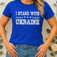 Support I Stand With Ukraine American Ukrainian Flag Gift Women's T-Shirt thumb 2