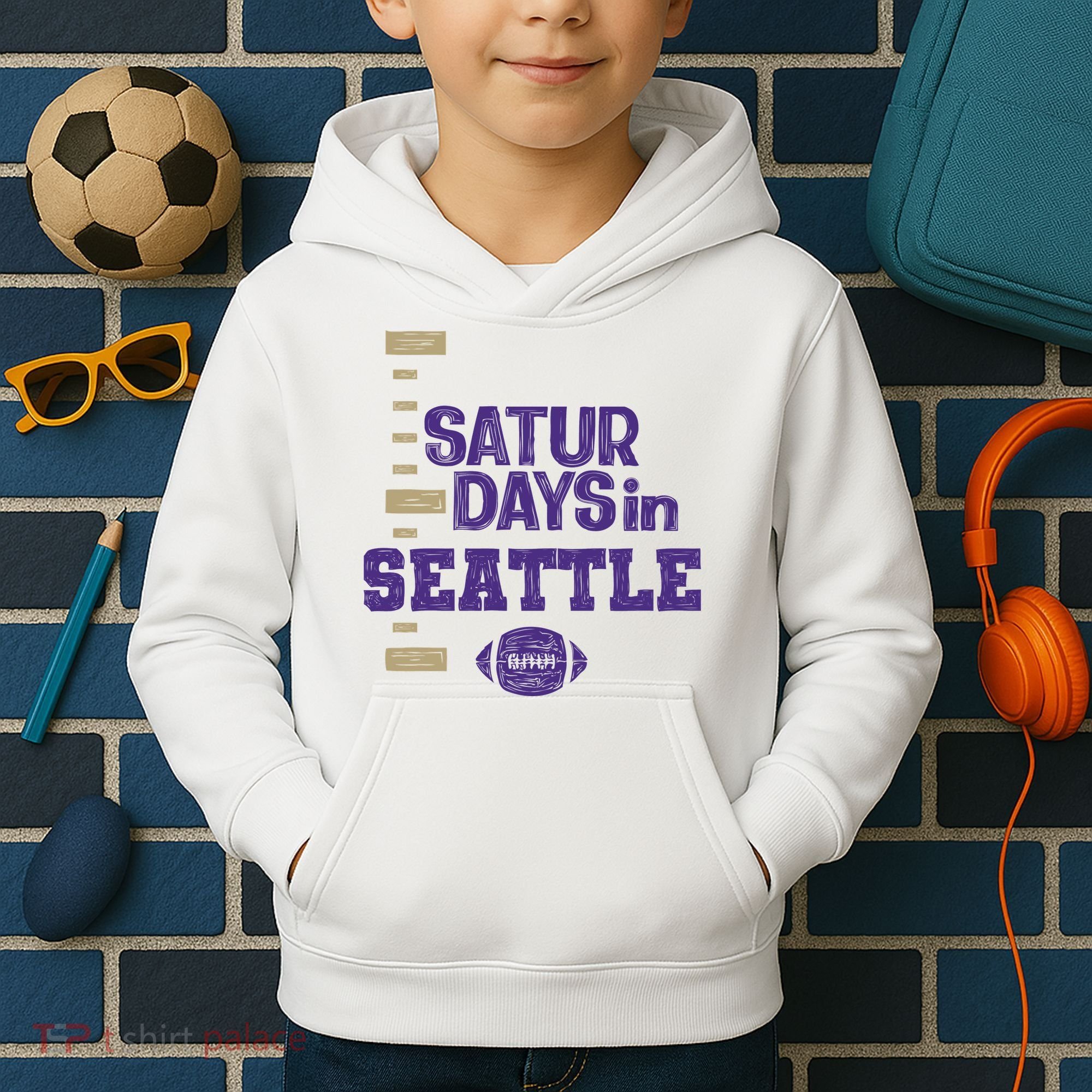 Saturdays In Seattle Football Fan Kids Hoodie