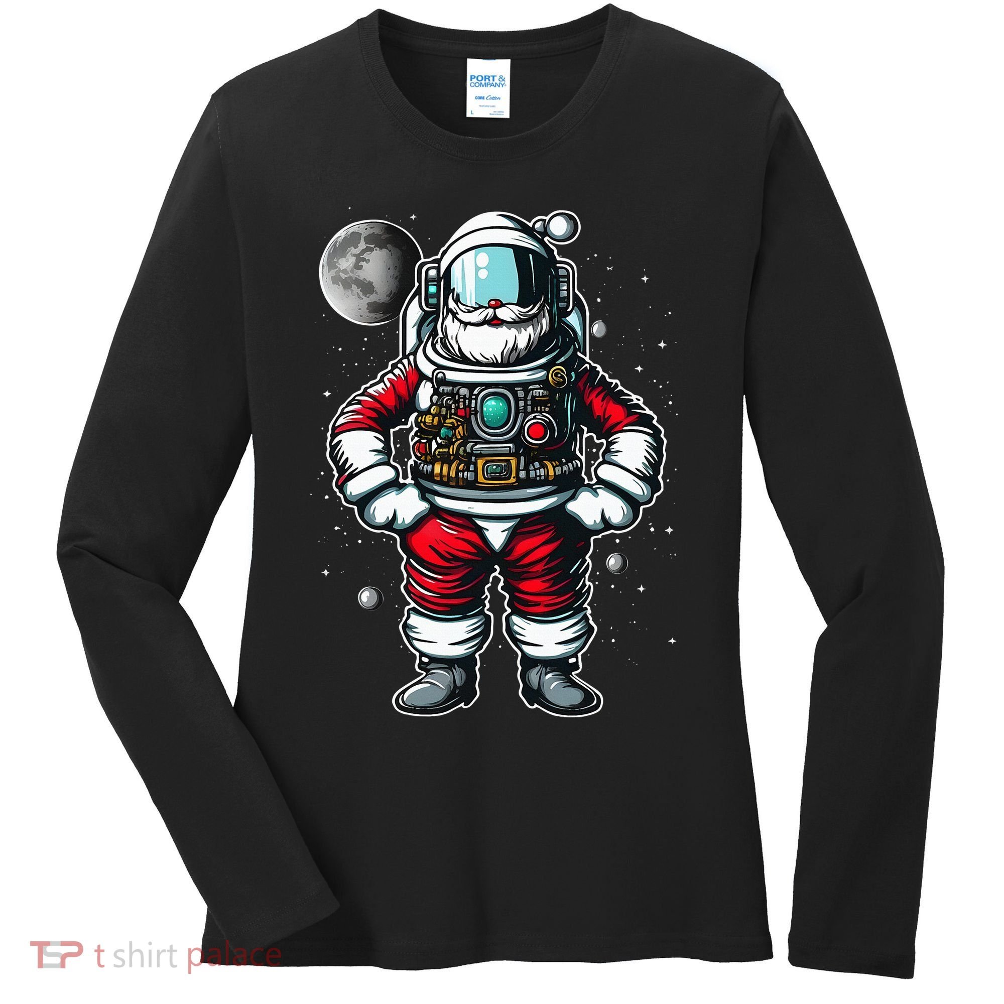 Santa in Space Festive Astronaut Christmas Gift Women's Long Sleeve Shirt