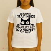 Sometimes I Stay Inside Because It's Just Too Peopley Out There Funny Scary Cat T-Shirt thumb 4
