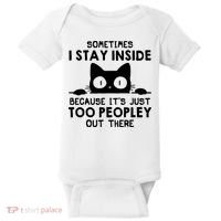 Sometimes I Stay Inside Because It's Just Too Peopley Out There Funny Scary Cat Baby Bodysuit thumb 0