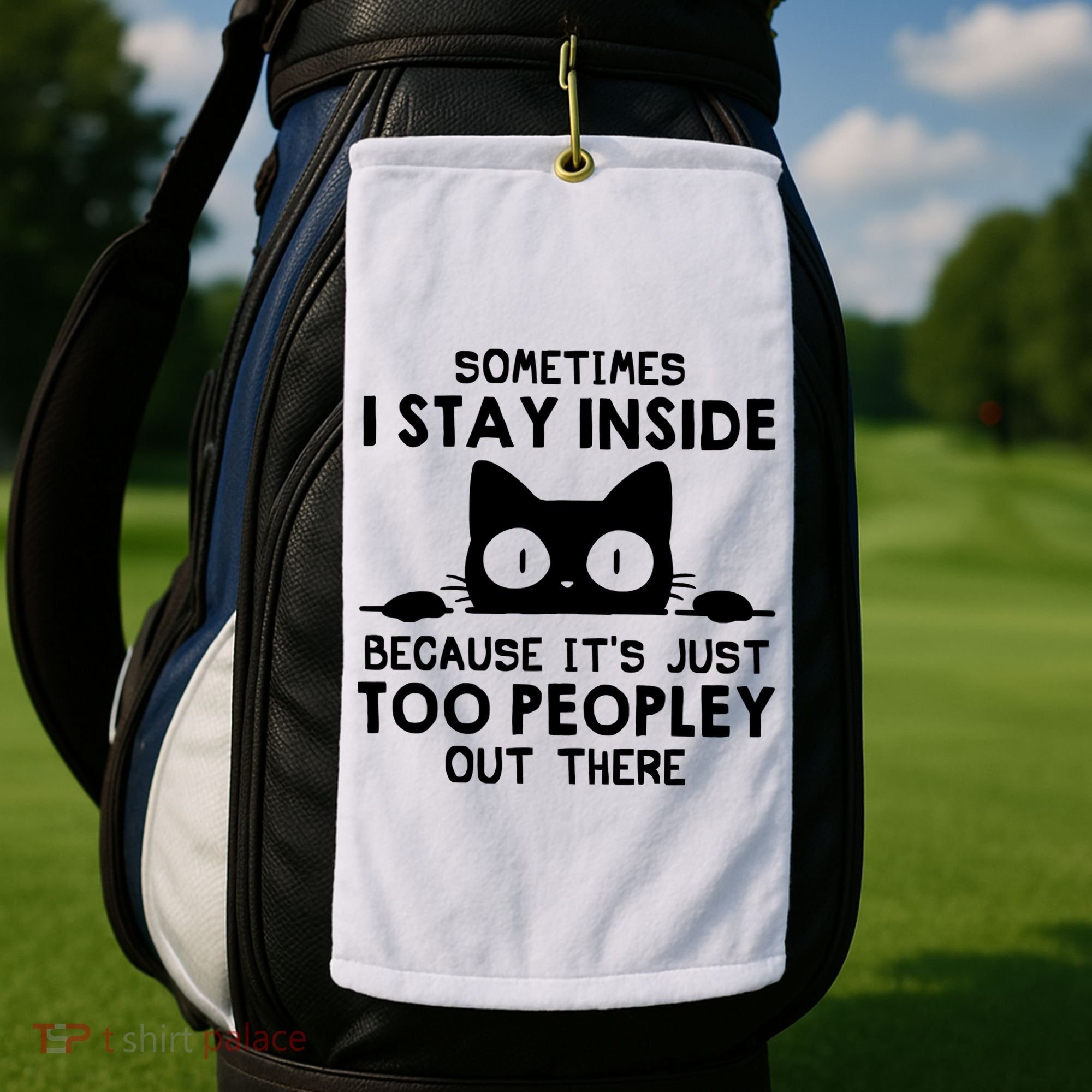Sometimes I Stay Inside Because It's Just Too Peopley Out There Funny Scary Cat Golf Towel