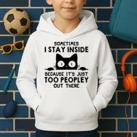 Sometimes I Stay Inside Because It's Just Too Peopley Out There Funny Scary Cat Kids Hoodie thumb 2