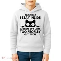 Sometimes I Stay Inside Because It's Just Too Peopley Out There Funny Scary Cat Kids Hoodie thumb 4