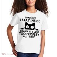 Sometimes I Stay Inside Because It's Just Too Peopley Out There Funny Scary Cat Kids T-Shirt thumb 2