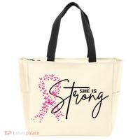 She Is Strong Breast Cancer Awareness Tote Bag thumb 0