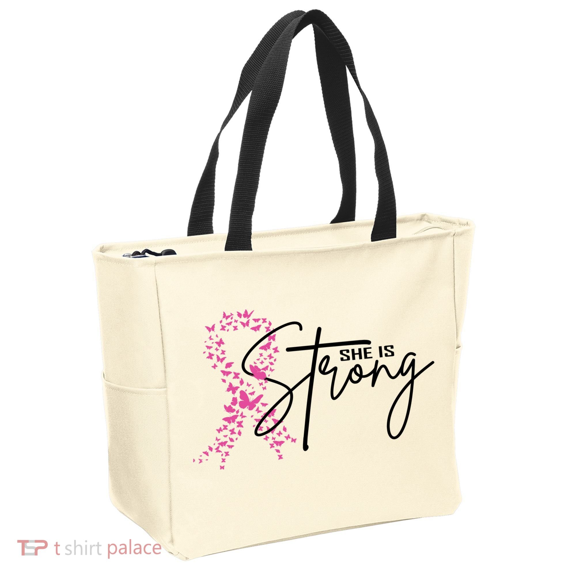 She Is Strong Breast Cancer Awareness Tote Bag