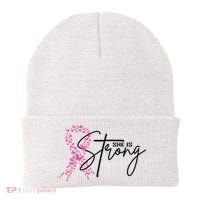 She Is Strong Breast Cancer Awareness Beanie thumb 0