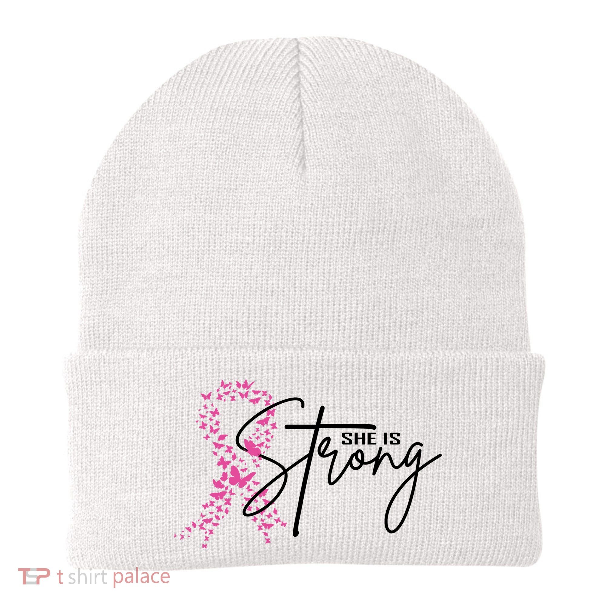 She Is Strong Breast Cancer Awareness Beanie