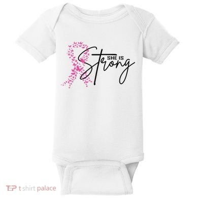 She Is Strong Breast Cancer Awareness Baby Bodysuit