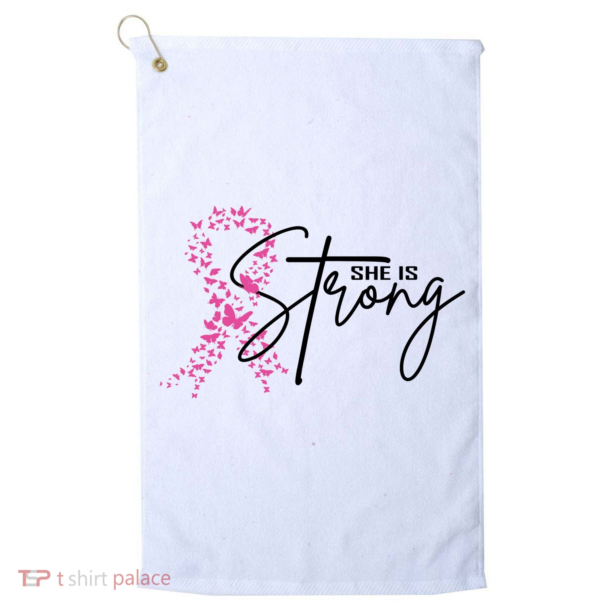 She Is Strong Breast Cancer Awareness Golf Towel