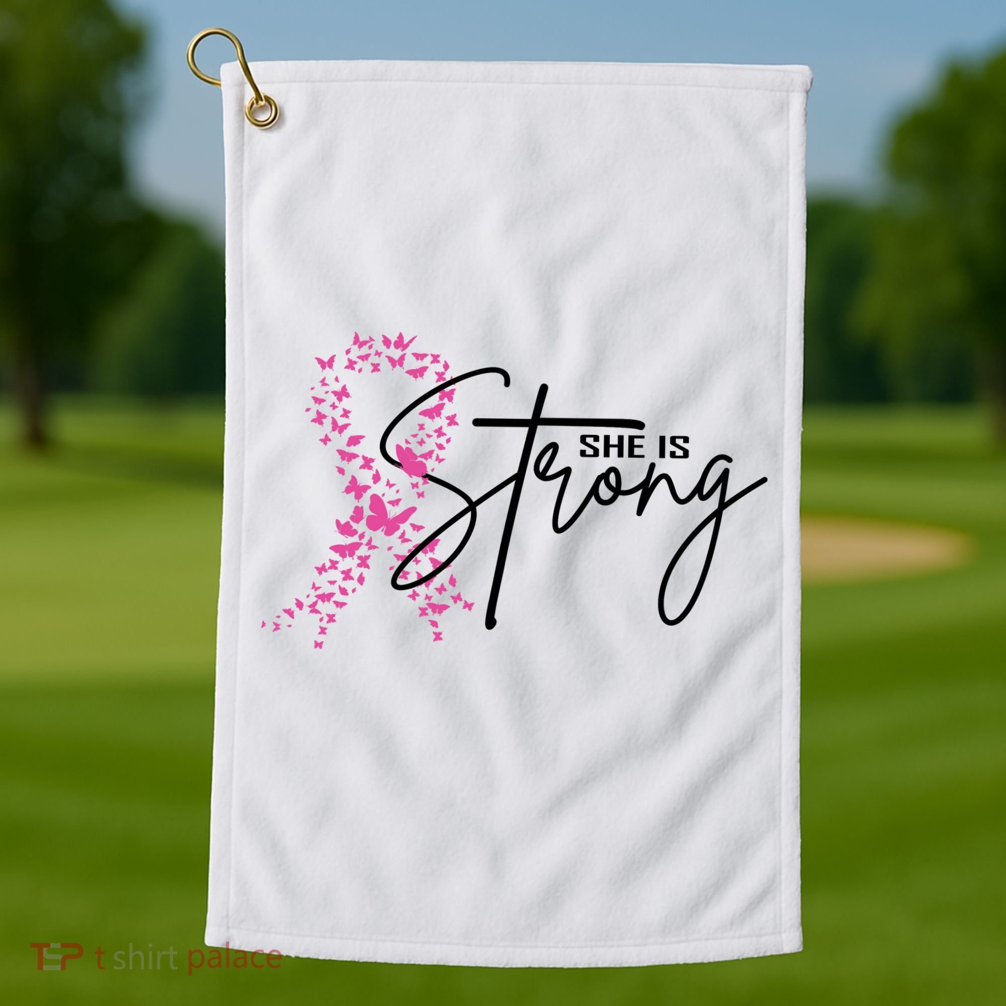 She Is Strong Breast Cancer Awareness Golf Towel