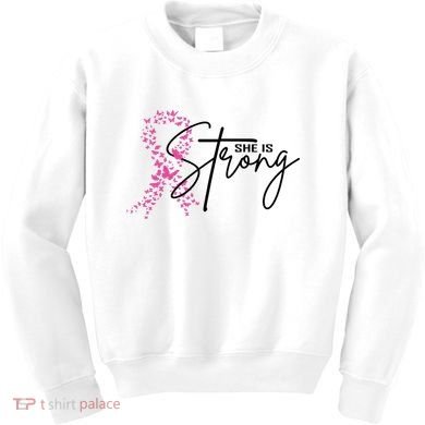 She Is Strong Breast Cancer Awareness Kids Sweatshirt