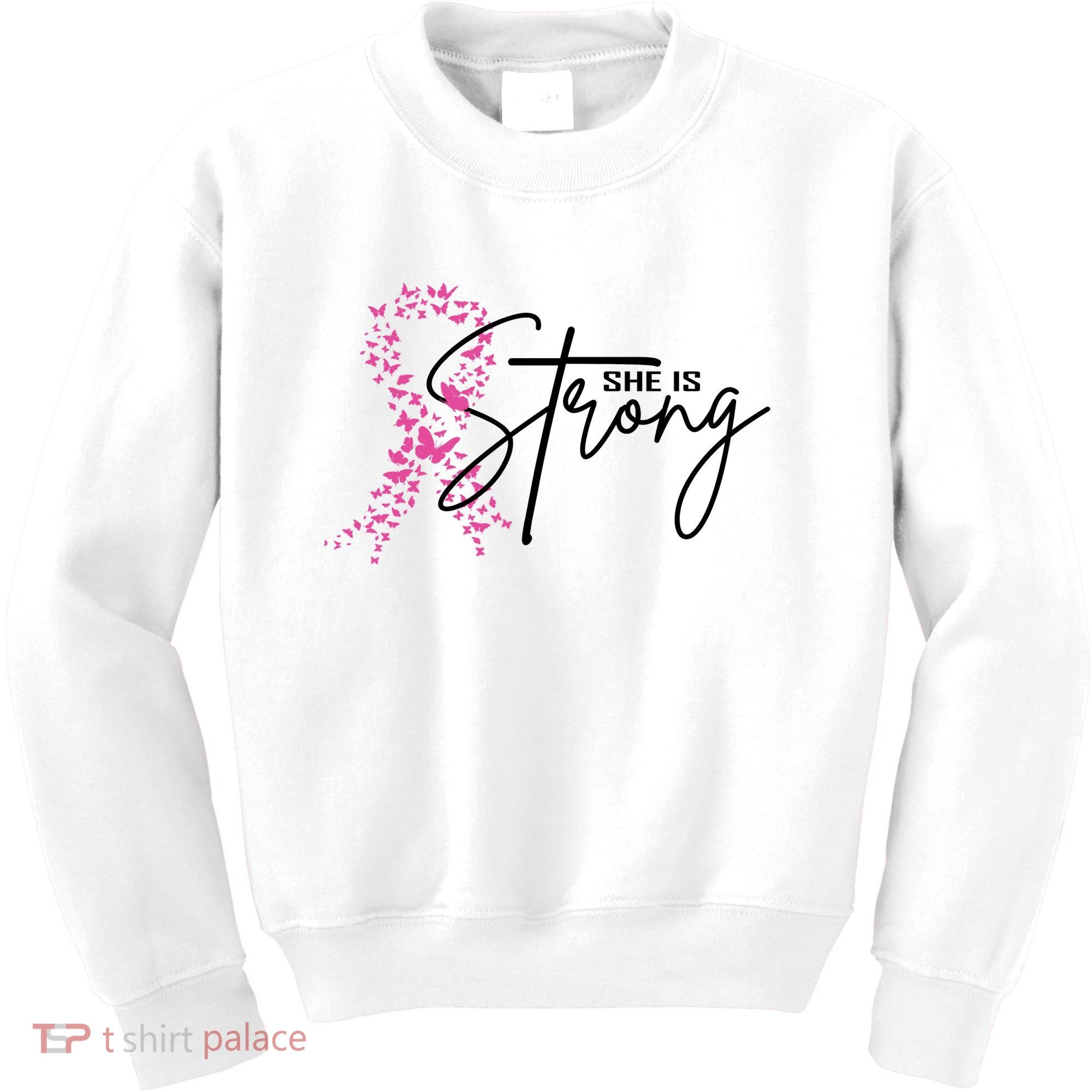 She Is Strong Breast Cancer Awareness Kids Sweatshirt