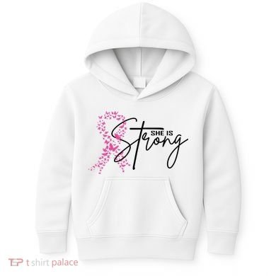 She Is Strong Breast Cancer Awareness Kids Hoodie