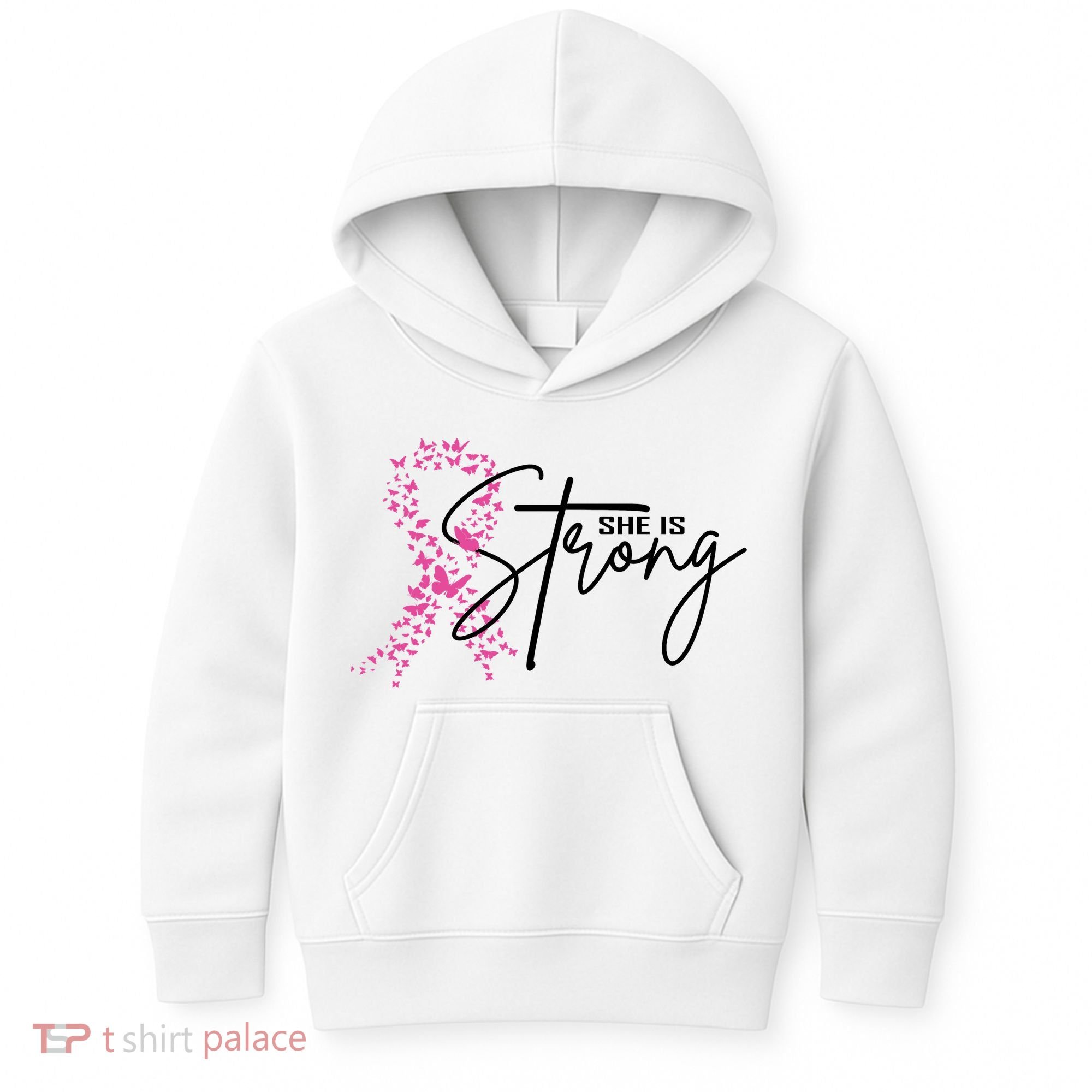 She Is Strong Breast Cancer Awareness Kids Hoodie