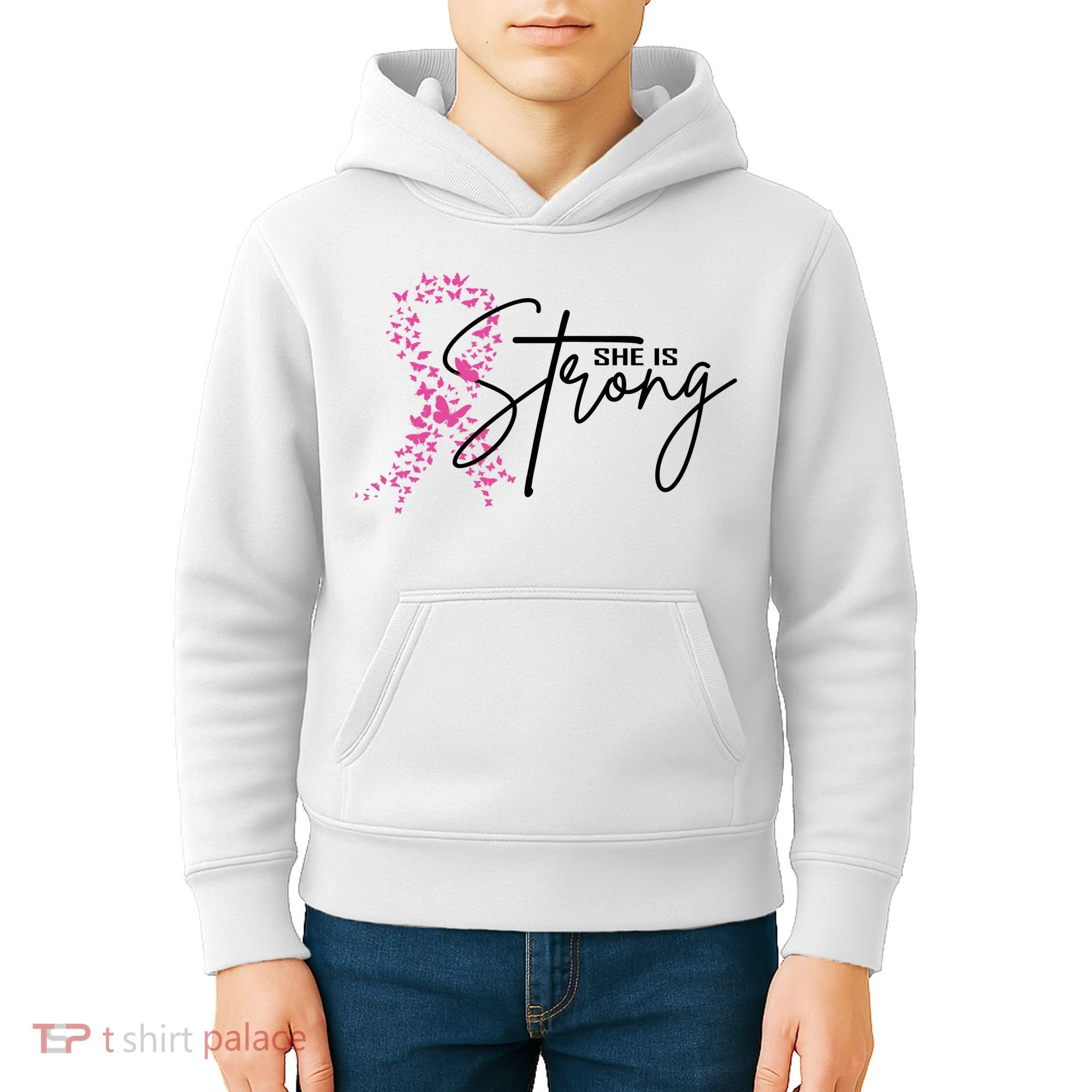 She Is Strong Breast Cancer Awareness Kids Hoodie