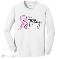 She Is Strong Breast Cancer Awareness Kids Long Sleeve Shirt thumb 0