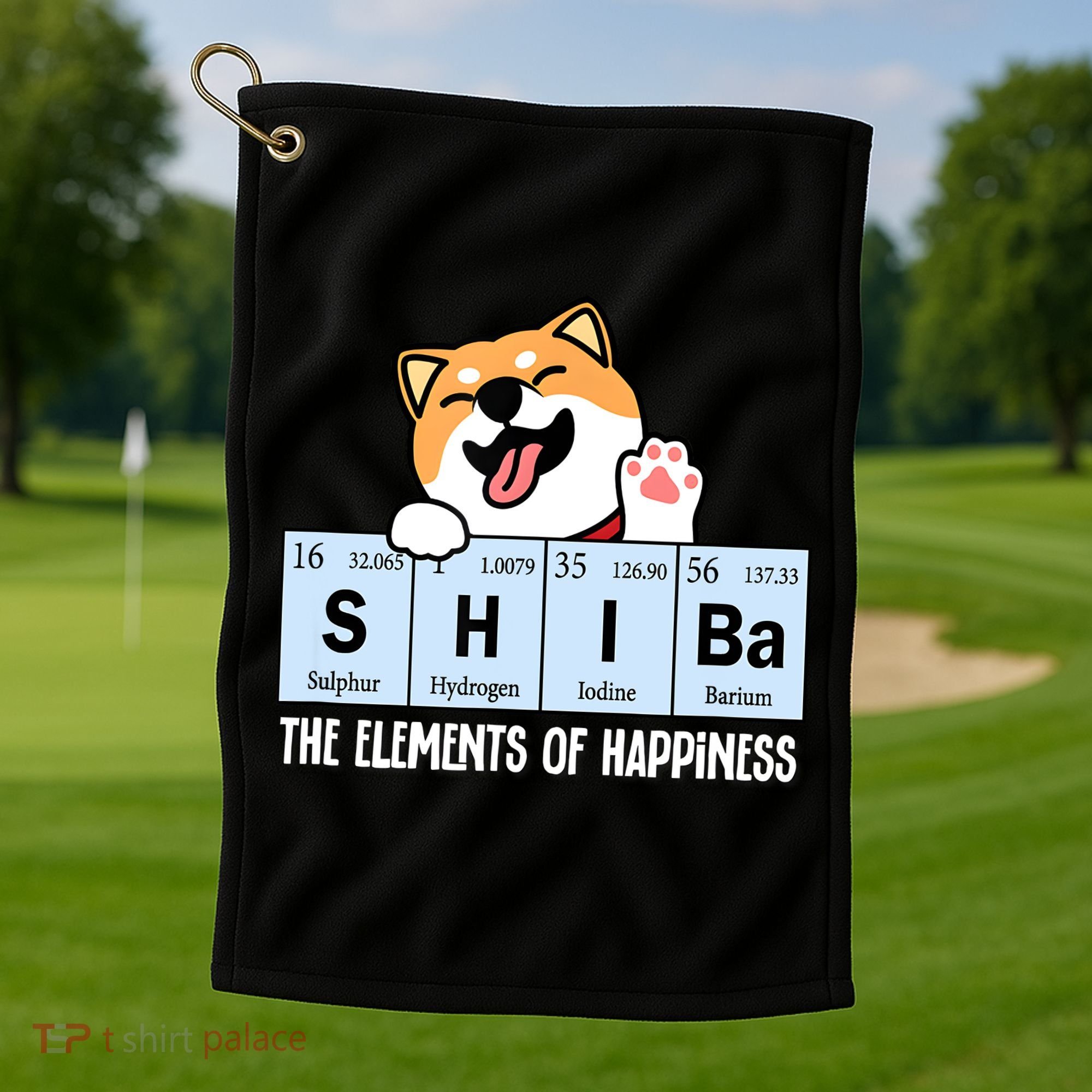 Shiba Inu Table Of Elements Happiness Shiba Inu Gift Golf Towel