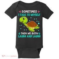 Sometimes I Talk To Myself The We Both Laugh And Laugh Cute Turtle Baby Bodysuit thumb 0