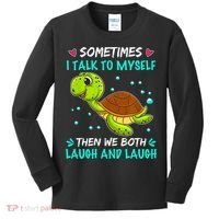 Sometimes I Talk To Myself The We Both Laugh And Laugh Cute Turtle Kids Long Sleeve Shirt thumb 0