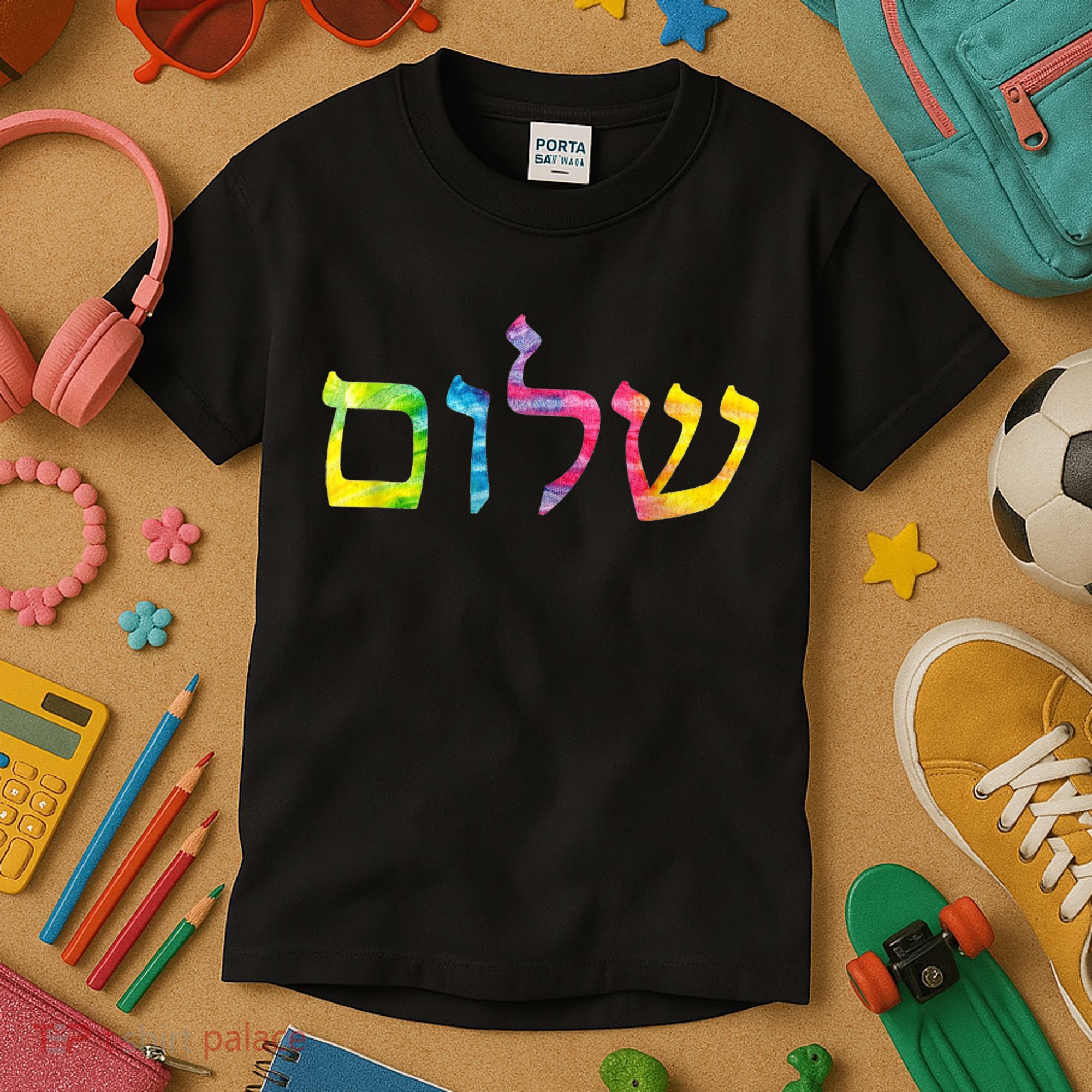 Shalom In Tie Dye Hebrew Letters Kids T-Shirt
