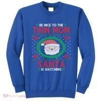 Santa Is Watching New Or Expecting Twin Mom Ugly Christmas Cool Gift Sweatshirt thumb 0