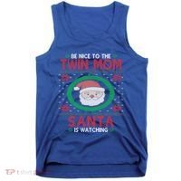 Santa Is Watching New Or Expecting Twin Mom Ugly Christmas Cool Gift Tank Top thumb 0