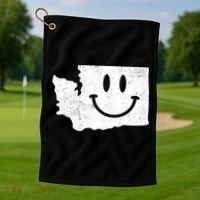 Smiling In Wa Funny Washington Happy Face Golf Towel thumb 1