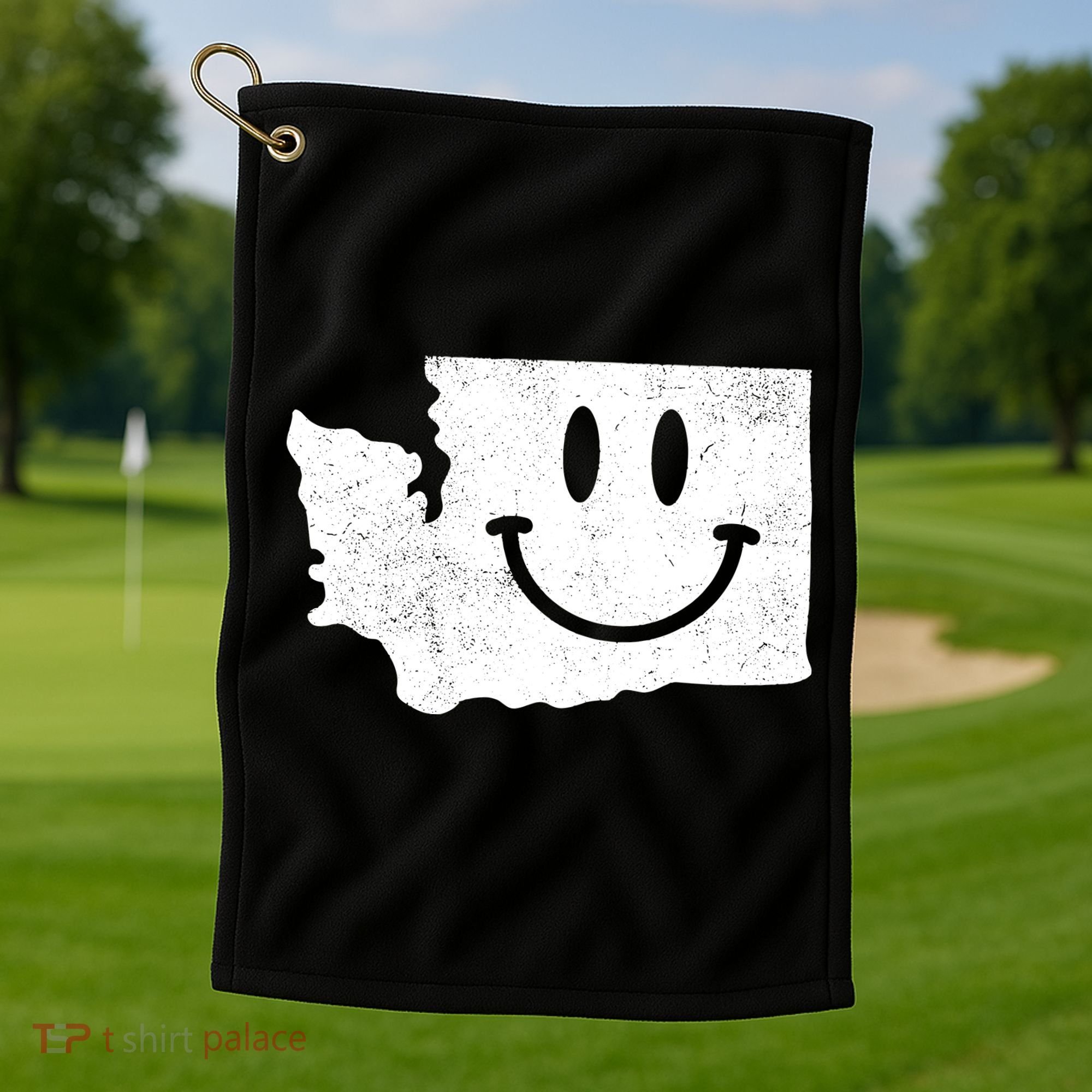 Smiling In Wa Funny Washington Happy Face Golf Towel