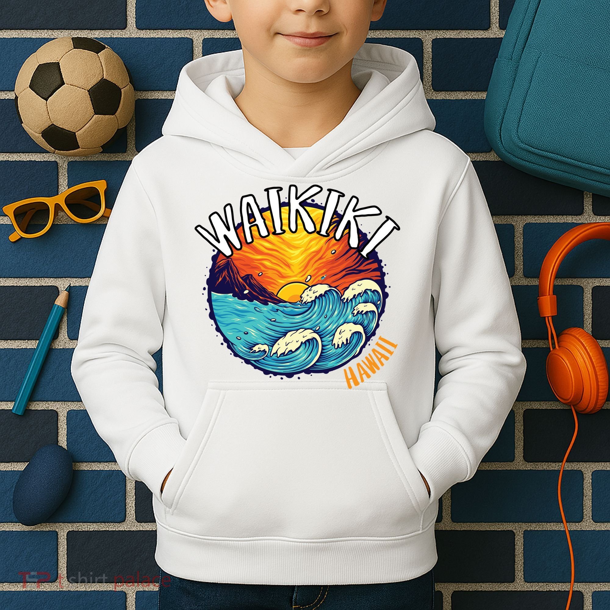 Summer In Waikiki Hawaii Kids Hoodie