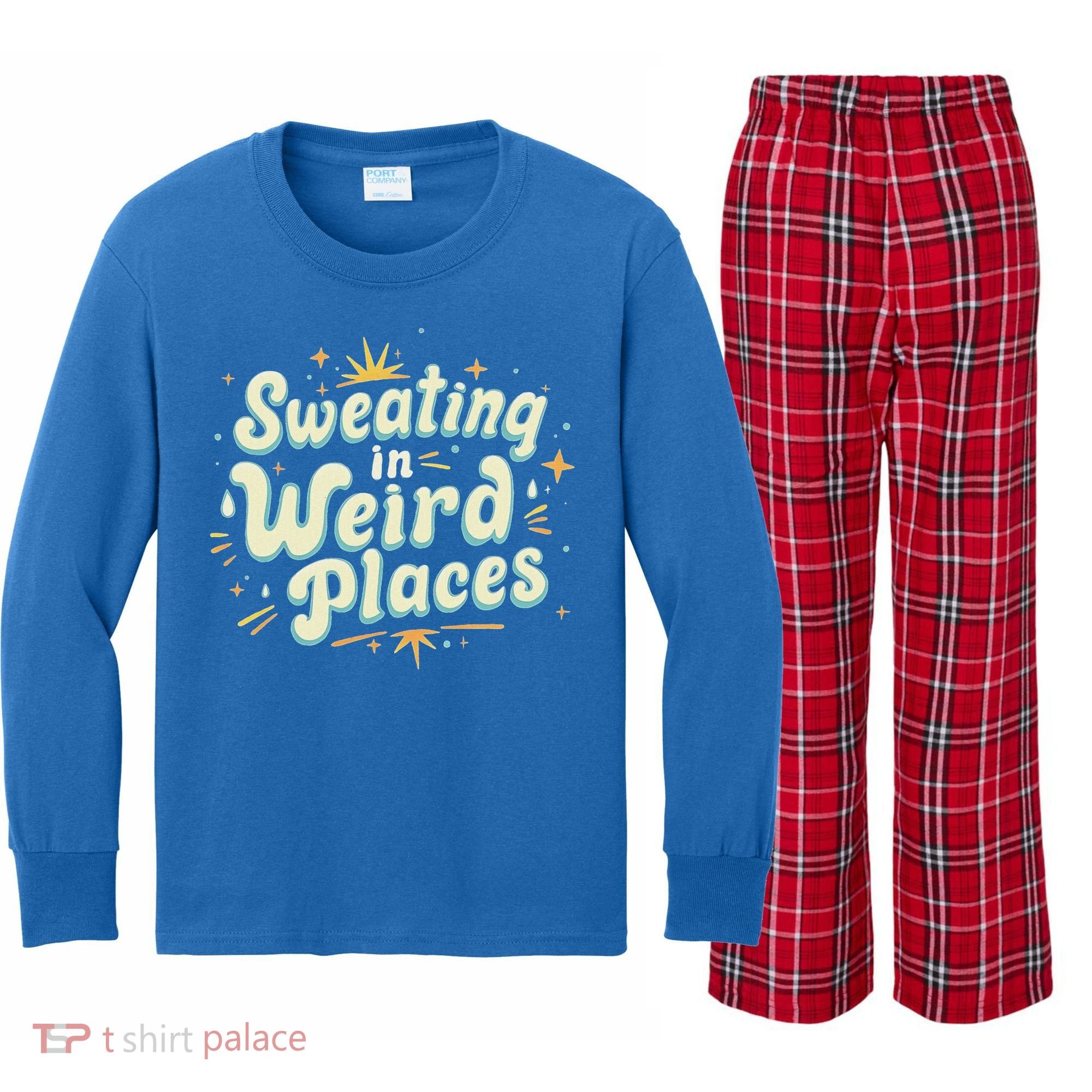 Sweating In Weird Place Funny Embarrassing Kids Long Sleeve Plaid Pajama Set