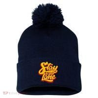 Stay In Your Lane Positive Message Pom Pom 12in Knit Beanie thumb 0