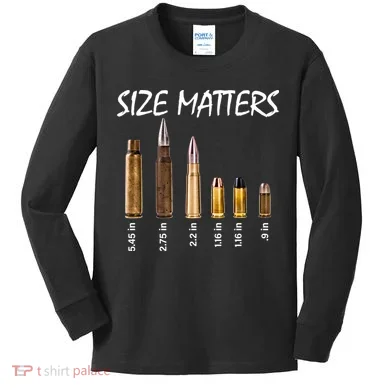 Size Matters Guns And Bullets Kids Long Sleeve Shirt