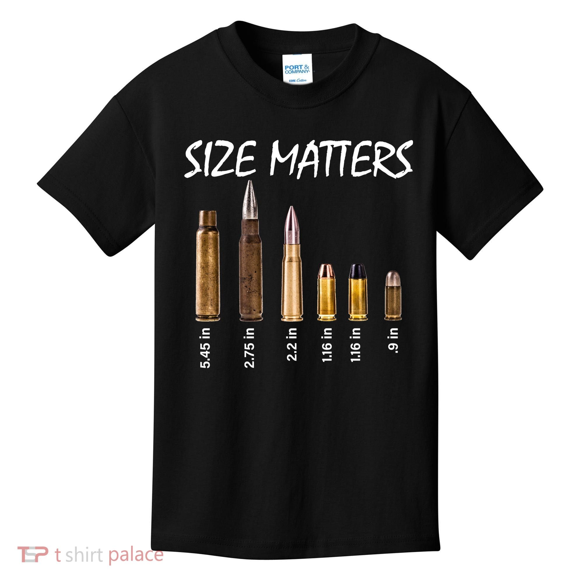 Size Matters Guns And Bullets Kids T-Shirt
