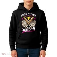 Softball Just A Girl Who Loves Softball Softball Player TShirt Kids Hoodie thumb 4