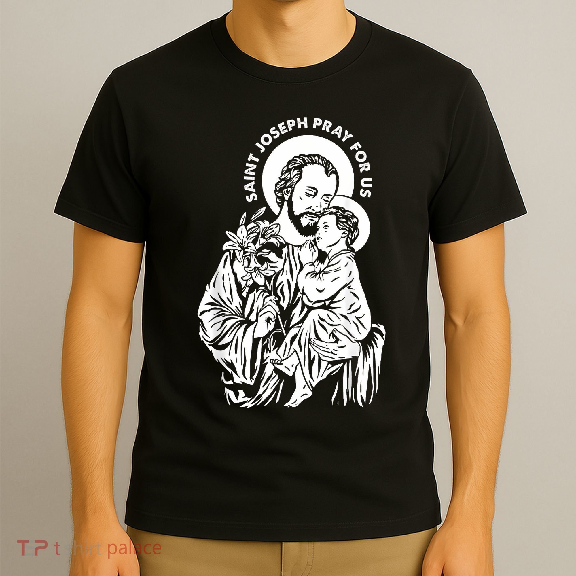 St Joseph and Jesus Pray for Us Catholic Saints T-Shirt